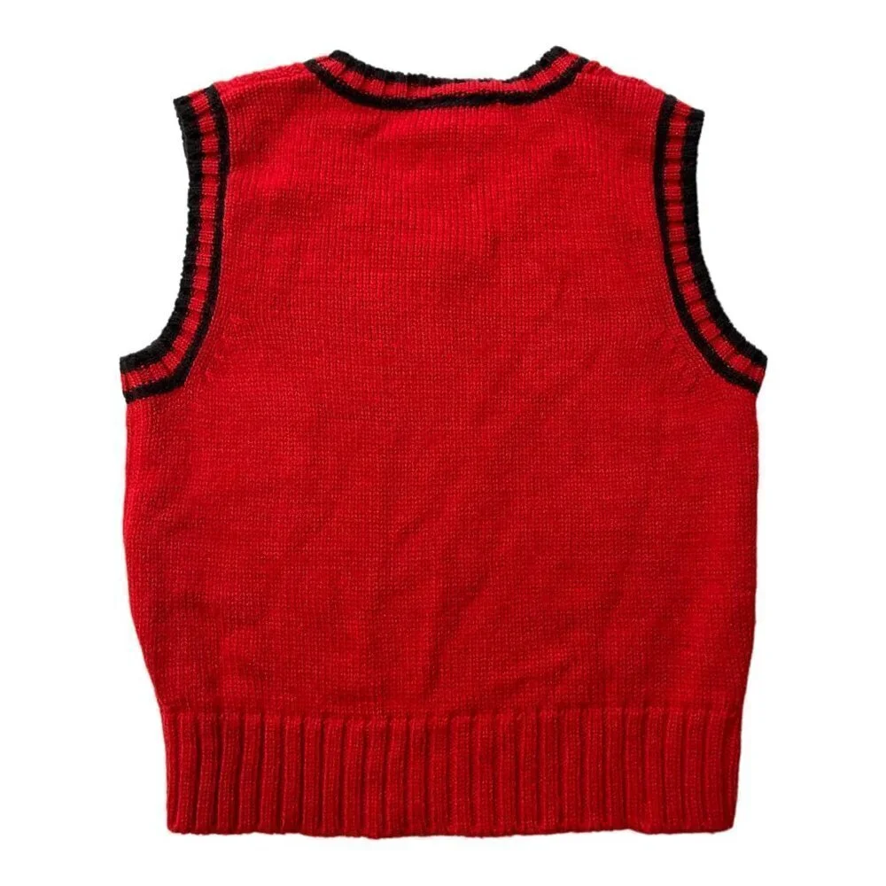 SAMARA V-Neck Pullover Sweater Vest Boy's Size 24 Months Red Navy Trim Christmas